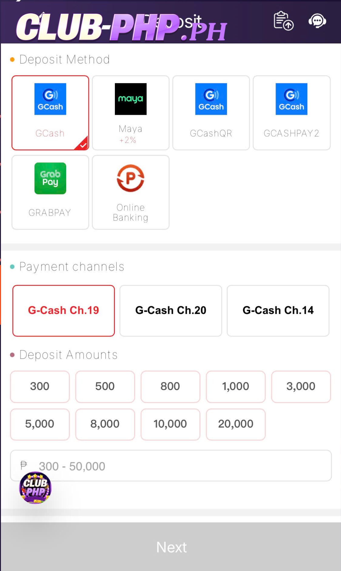 Step 2: Go to the CLUBPHP deposit interface and select Online Banking as the deposit method.