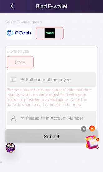 hen fill in the information about the name and account number.